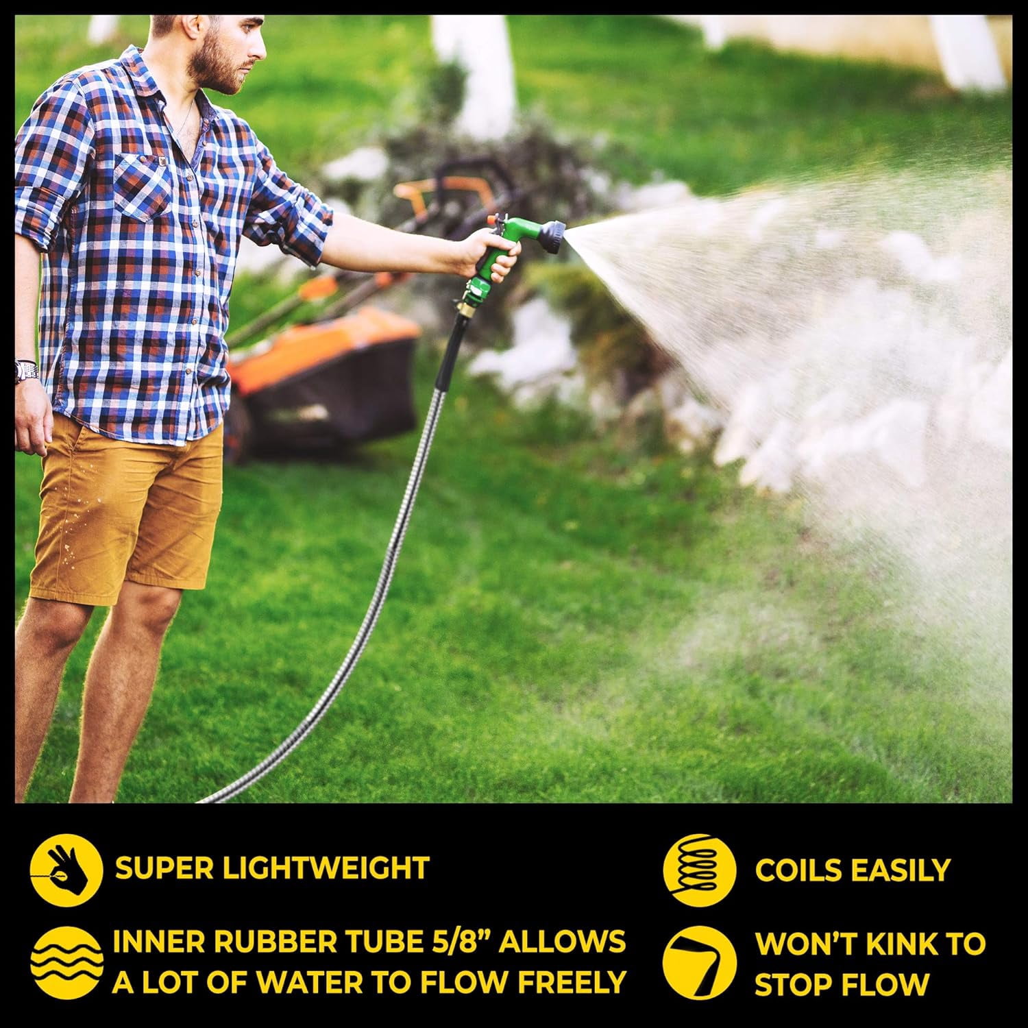 Bionic Steel Pro Garden Hose 100' ft Water Hose Outside Heavy Duty Metal Hose Stainless Steel w/ Spray Nozzle Kink-Free