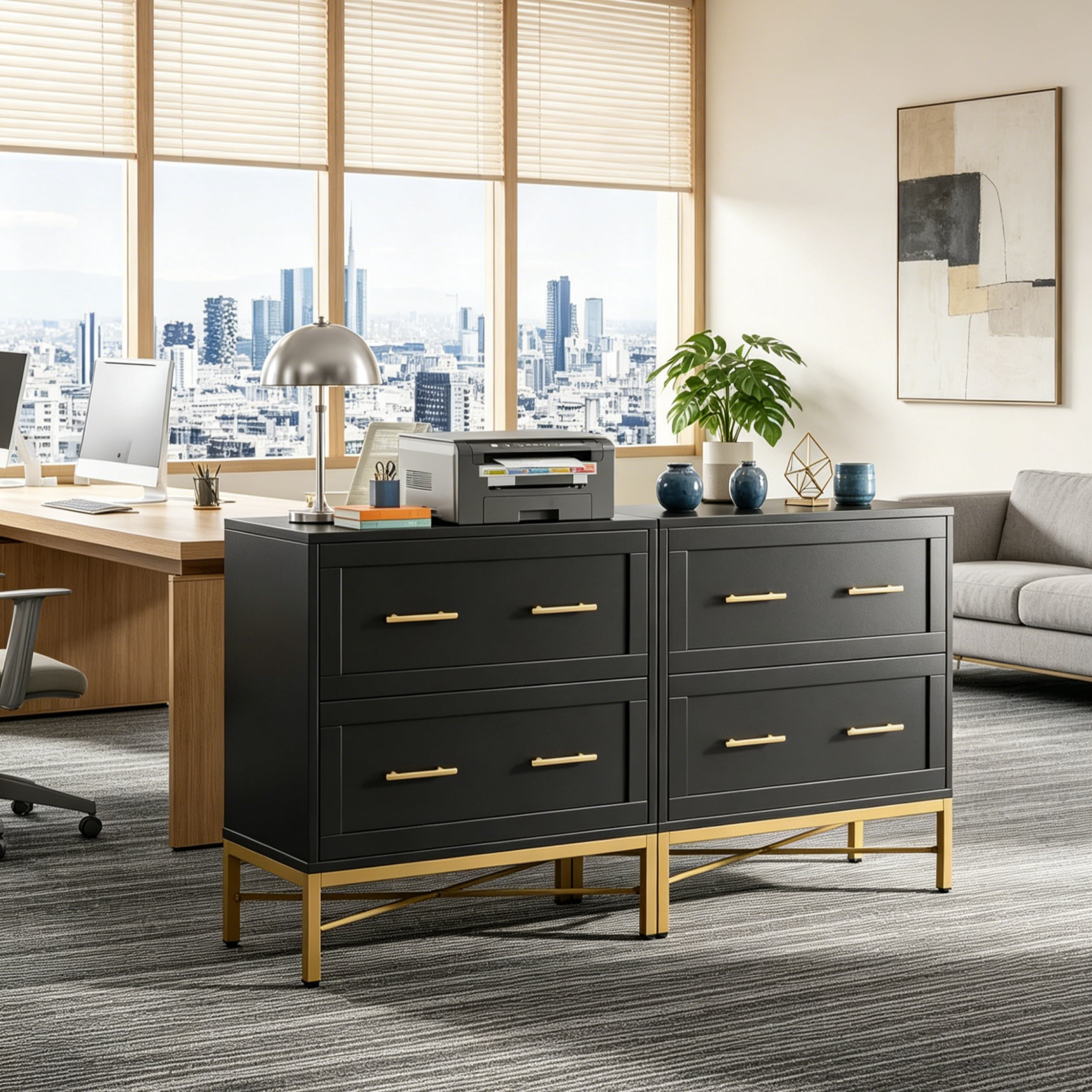 Fnova 2-Drawer File Cabinet, Filing Cabinet for Letter/Legal/A4 Size, Wood File Storage Organizer for Home Office, Black