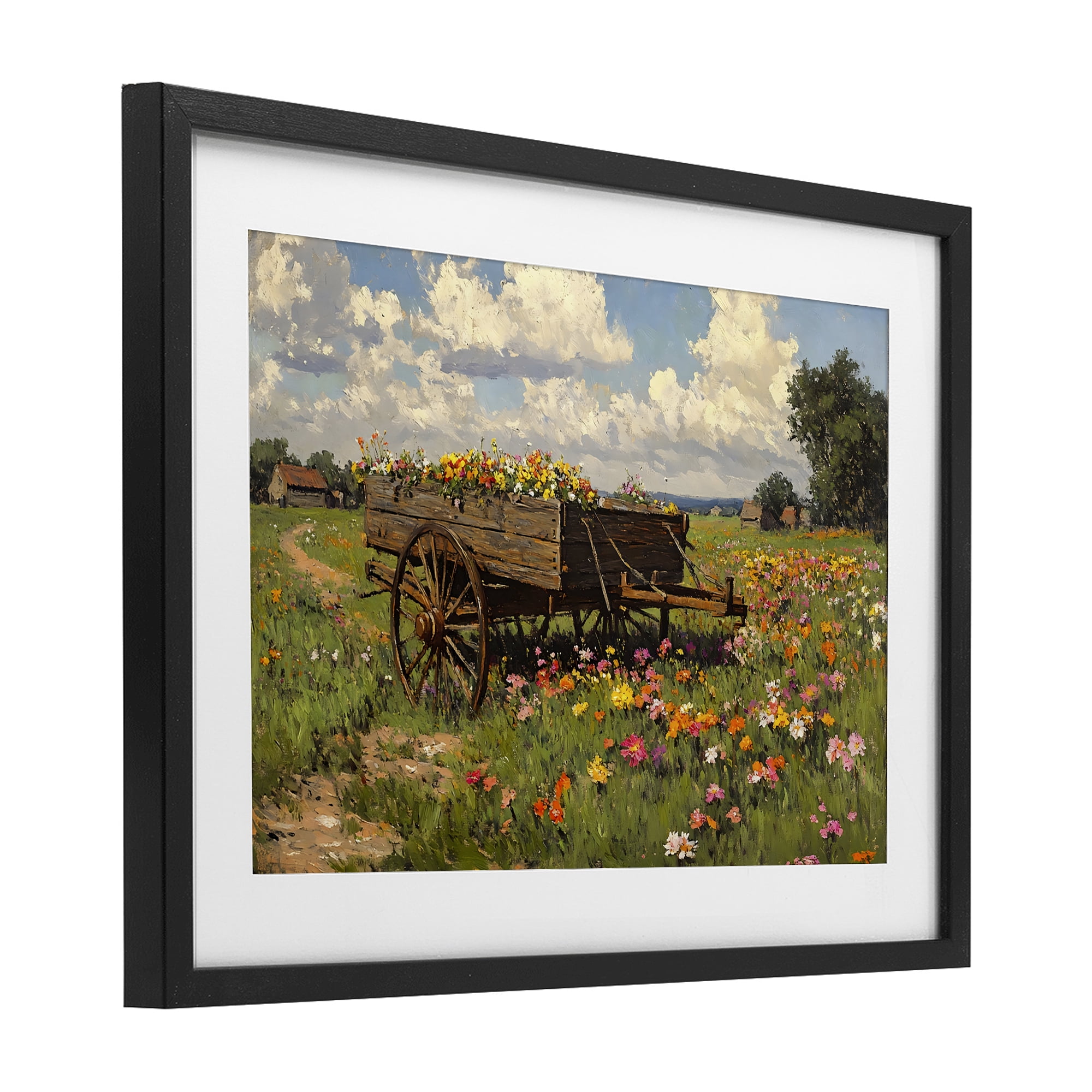 Stupell Industries Wildflower Wagon in Bloom Black Framed Print Under Glass, design by Franklyn Gregory