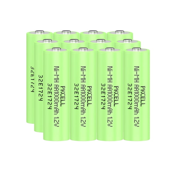 PKCELL AA Rechargeable Batteries, 1000mAh 1.2V NiMH Double A Battery for Garden Solar Light LED, Pack of 12