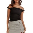 thumbnail image 1 of Gupgi Off Shoulder Top for Women Solid Color Twist Strap Tank Tops Slim Fit Ruched Crop Top, 1 of 9