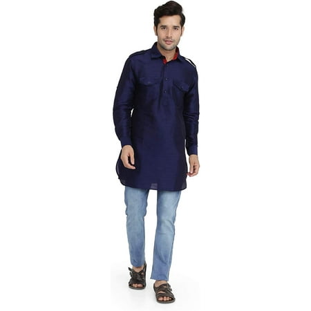 

Royal Kurta Mens Silk Pathani Kurta Navy 38
