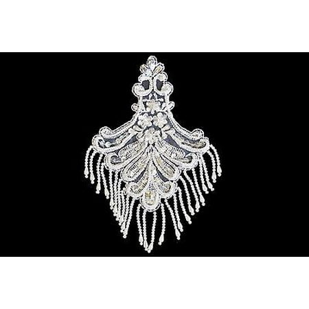- Lily 5.5 x 9 inches White Bridal Beaded Embroidery Fine Motif Applique by Piece