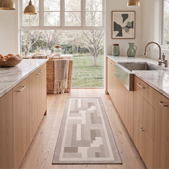 GENIMO 2'x7' Runner Rug, Machine Washable Non Slip Low Pile Hallway Runner Rug for Kitchen Laundry Room, Soft Minimalist, Warm Greige