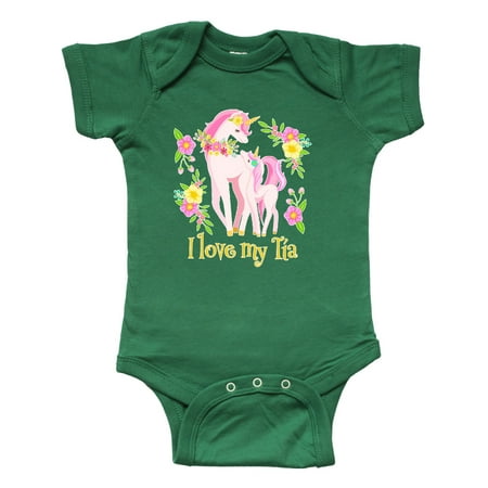

Inktastic I Love My Tia Unicorn with Pink and Yellow Flowers Gift Baby Boy or Baby Girl Bodysuit