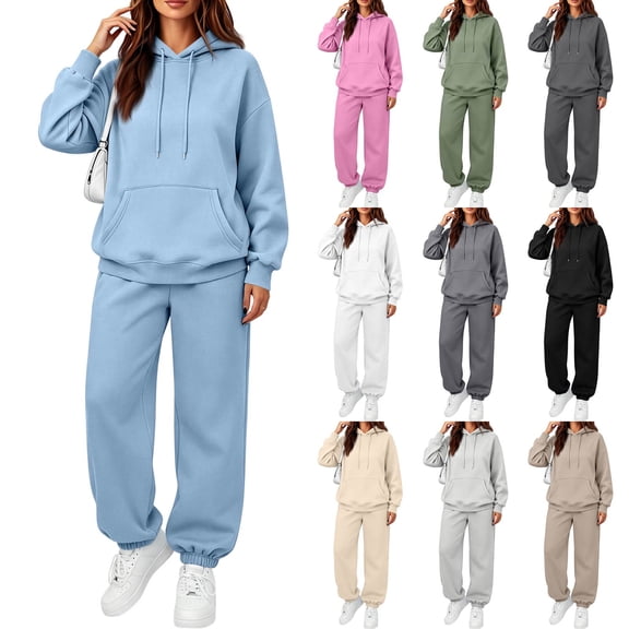 Trgacdwlo Sweat Suits for Womens 2 Piece Tracksuit Plain Lounge Hoodie Sweatsuit Sets Fall Winter Matching Sweat Sets for Women Beige XXXL