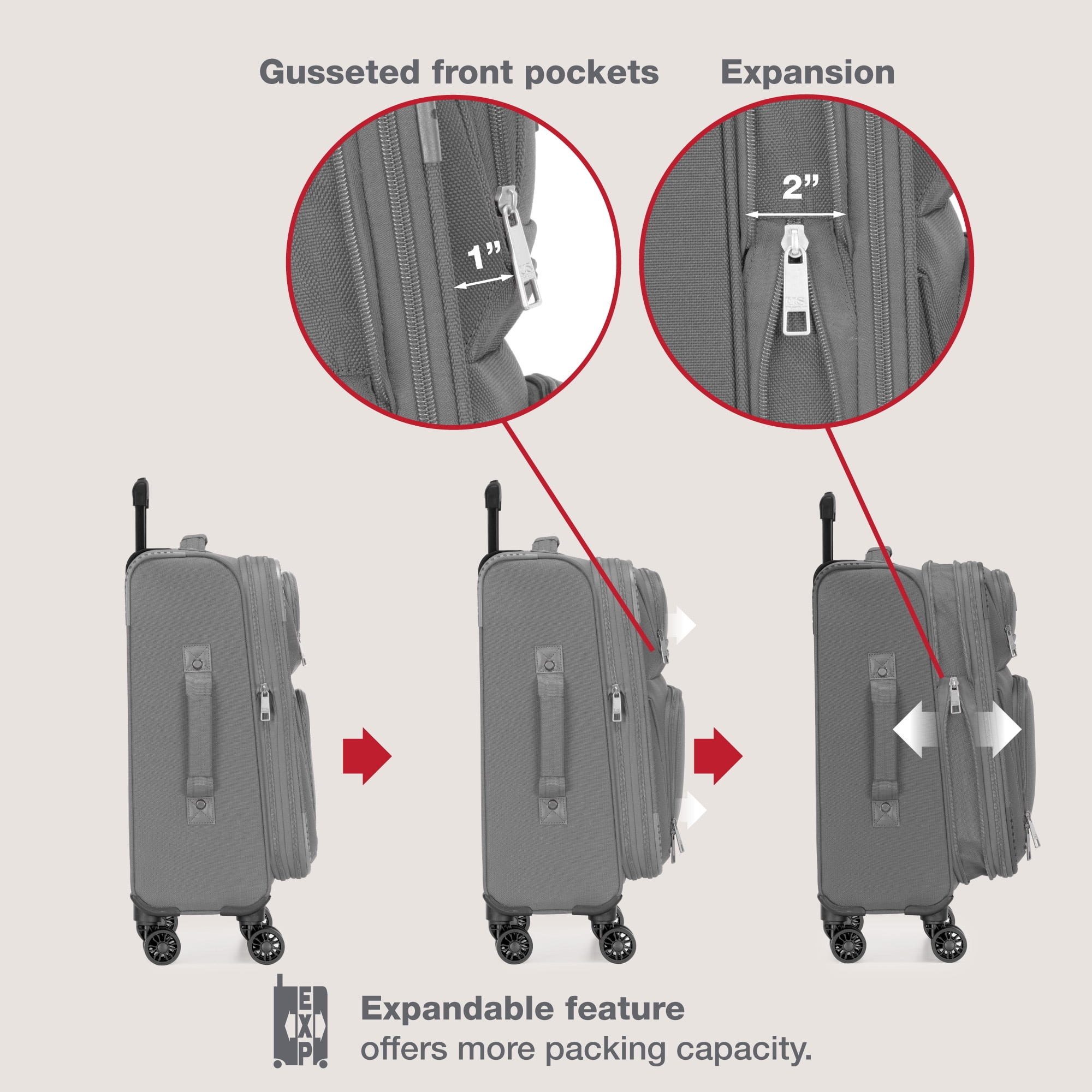 U.S. Traveler Rio 2-Piece Expandable Softside Carry-on Luggage Set - Spinner Wheels, TSA-Approved, Tote Bag, Lightweight Travel Suitcase, Gray (22/14)