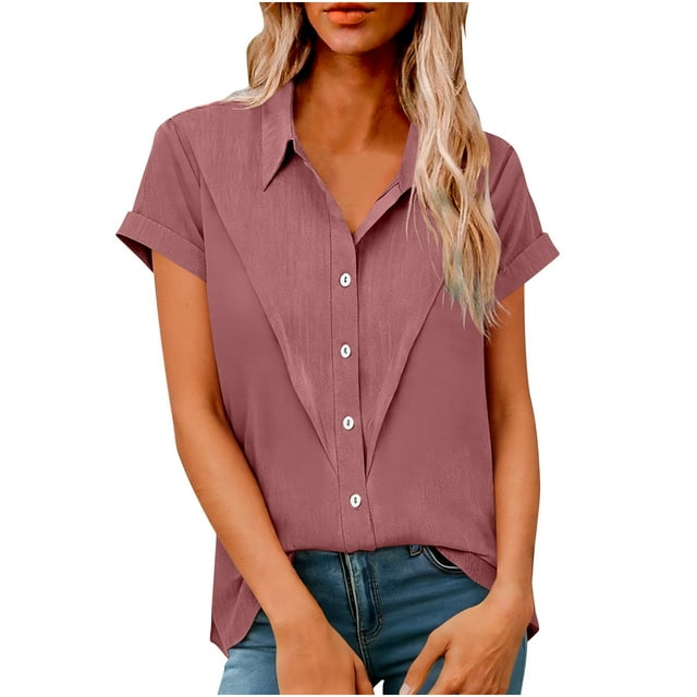Chemises à Manches Longues pour Femmes sous Blouses Médicales Col à Revers Manches Courtes Blouse Ample à Boutons Tunique en Imitation Lin