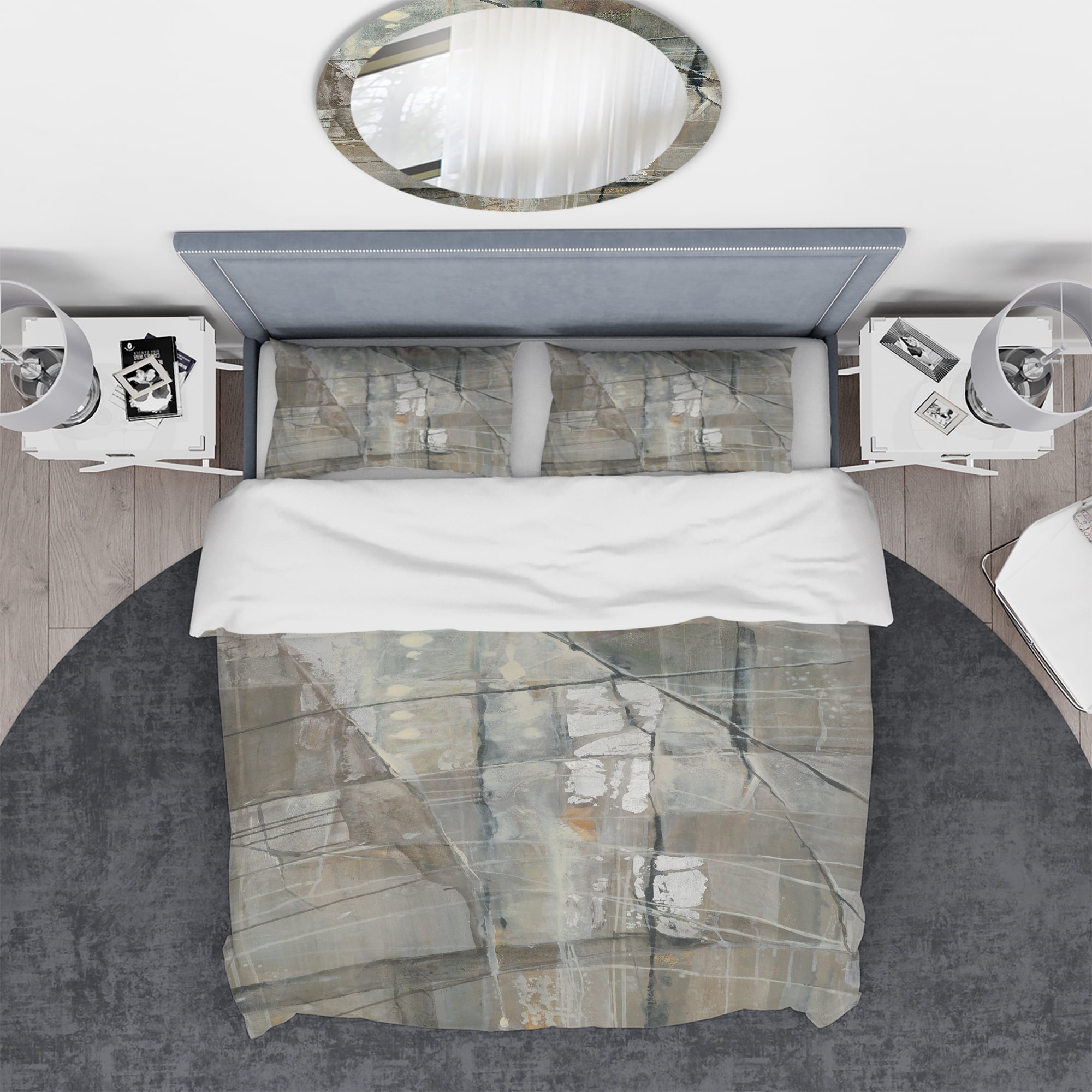 Designart 'Silver and Beige Abstract Waterpainting' Geometric Duvet Cover Set