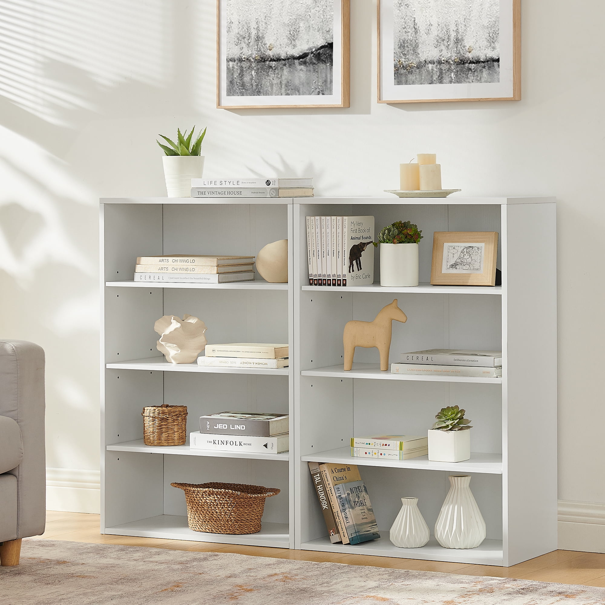 Cd Dvd Storage Cabinet Bookcase, Adjustable Shelf 8-Layer Storage, Display Bookshelf, Home, Office, Double-Layer Bookcase, Can Be Disassembled Into Two 4-Layer Storage Bookcases