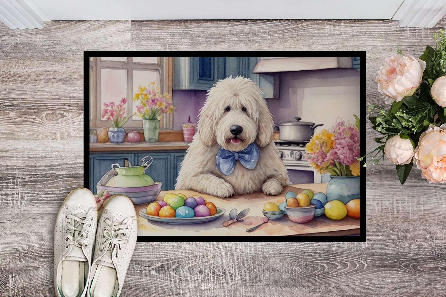 Decorating Easter Yorkshire Terrier Doormat