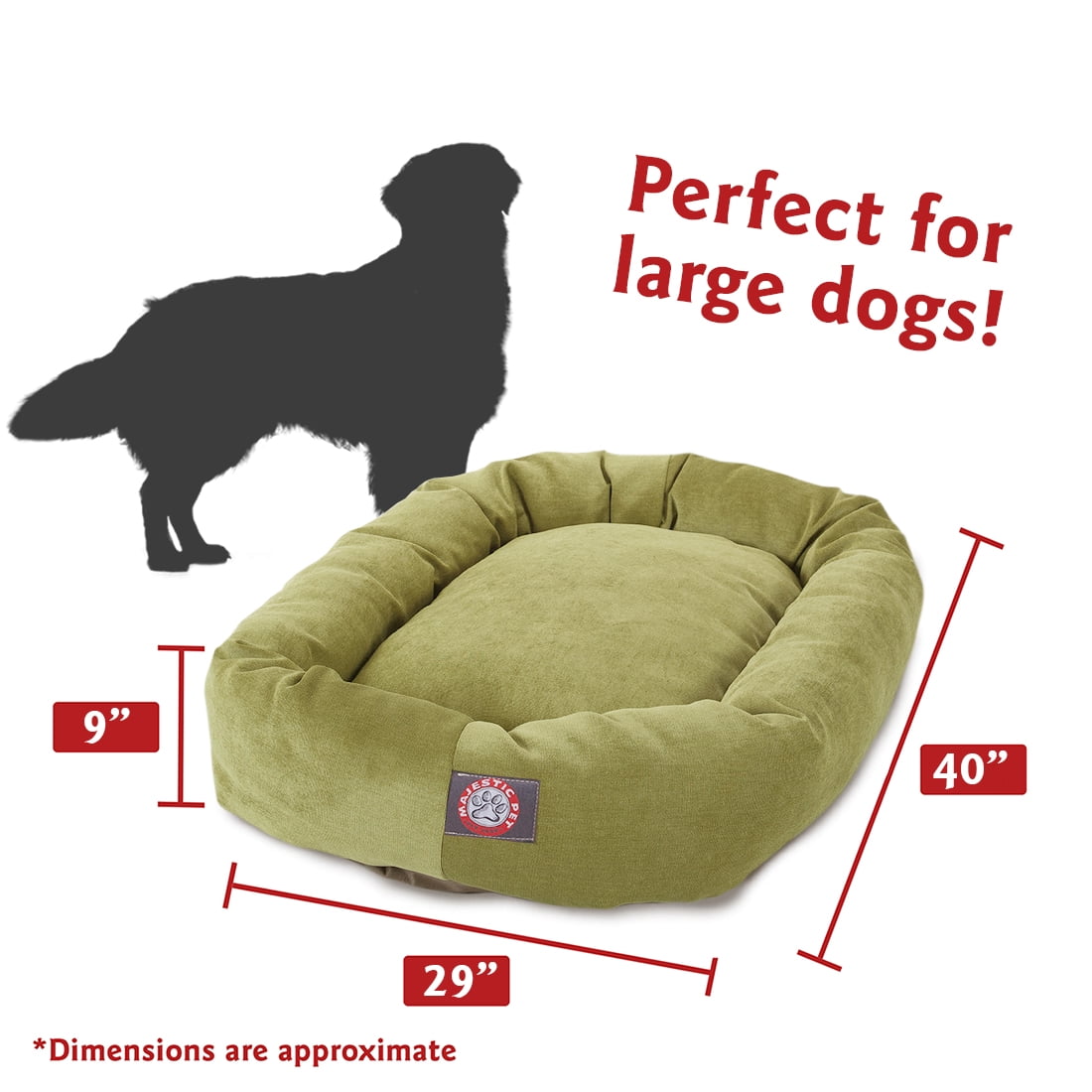 Majestic Pet Villa Velvet Bagel Pet Bed for Dogs, Calming Dog Bed Washable, Large, Apple
