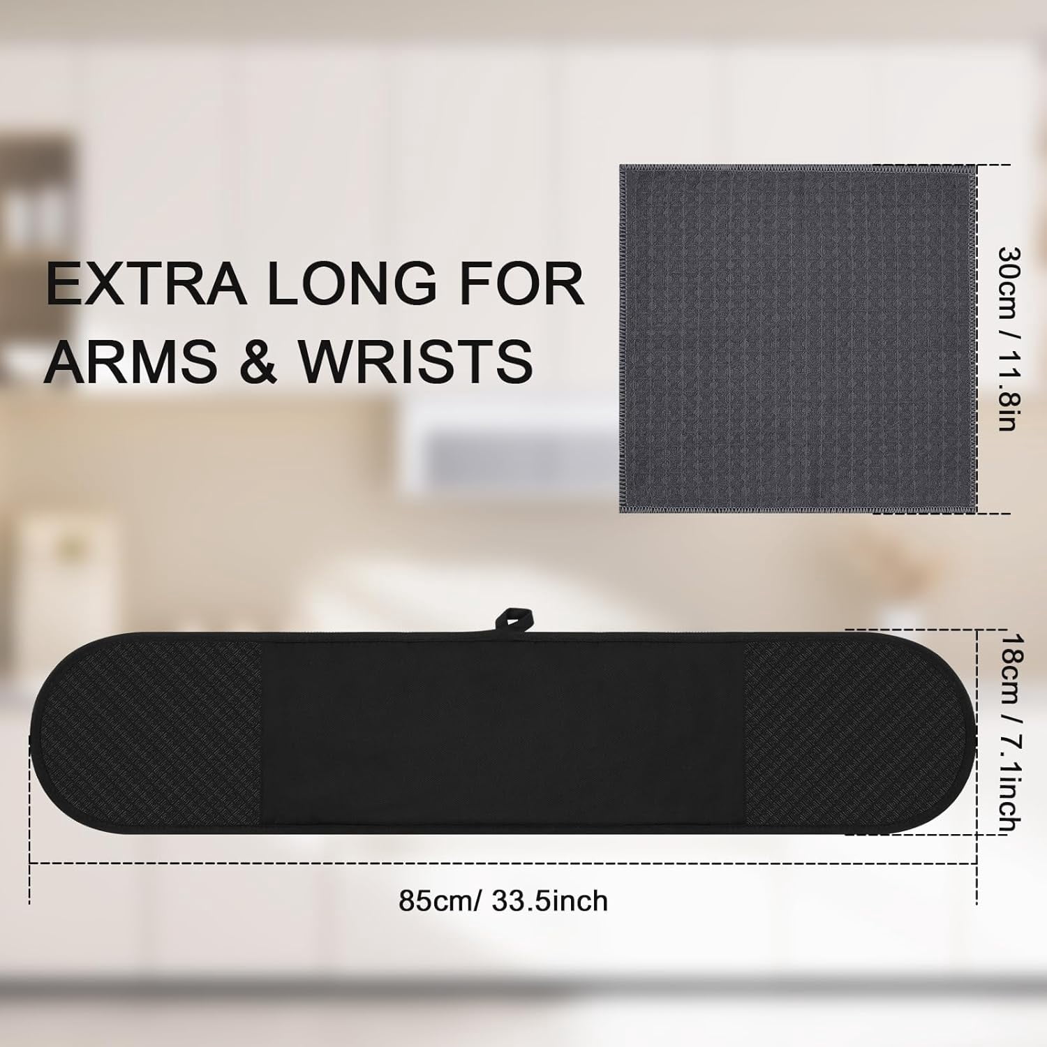 Black Double Oven Mitts，Heat Resistant 260℃ Waterproof Silicone Glove Kitchen Gloves Oven Extra Long Oven Mitts with Non-Slip Silicone Surface for Baking, Cooking, BBQ