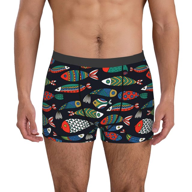Balery Hand Drawn Colorful Fishes Calzoncillos bóxer para hombre, ropa interior de algodón suave y transpirable con cinturilla de nailon-XX-Large