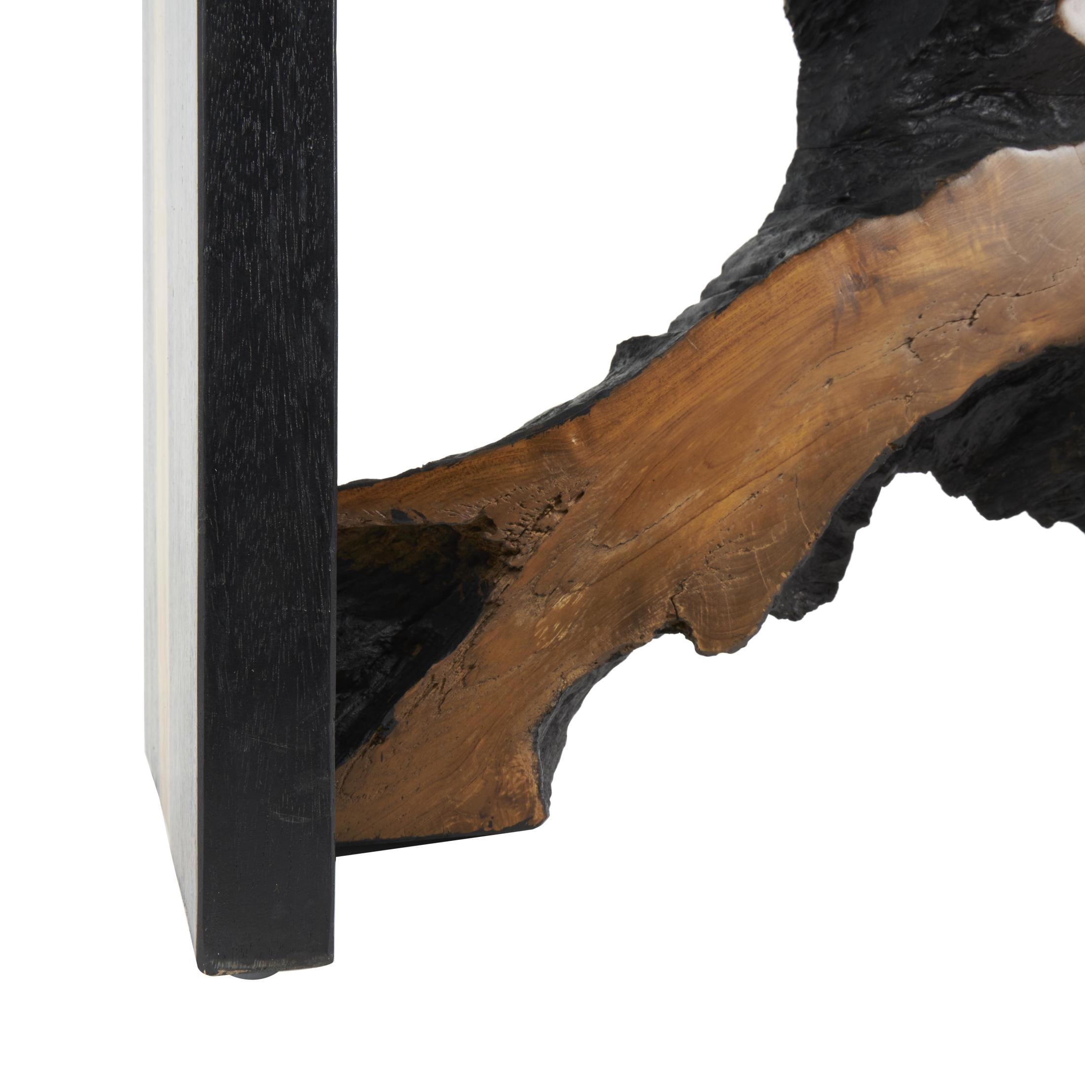 DecMode 48" x 32" Brown Teak Wood Handmade Console Table with Black Framing, 1-Piece