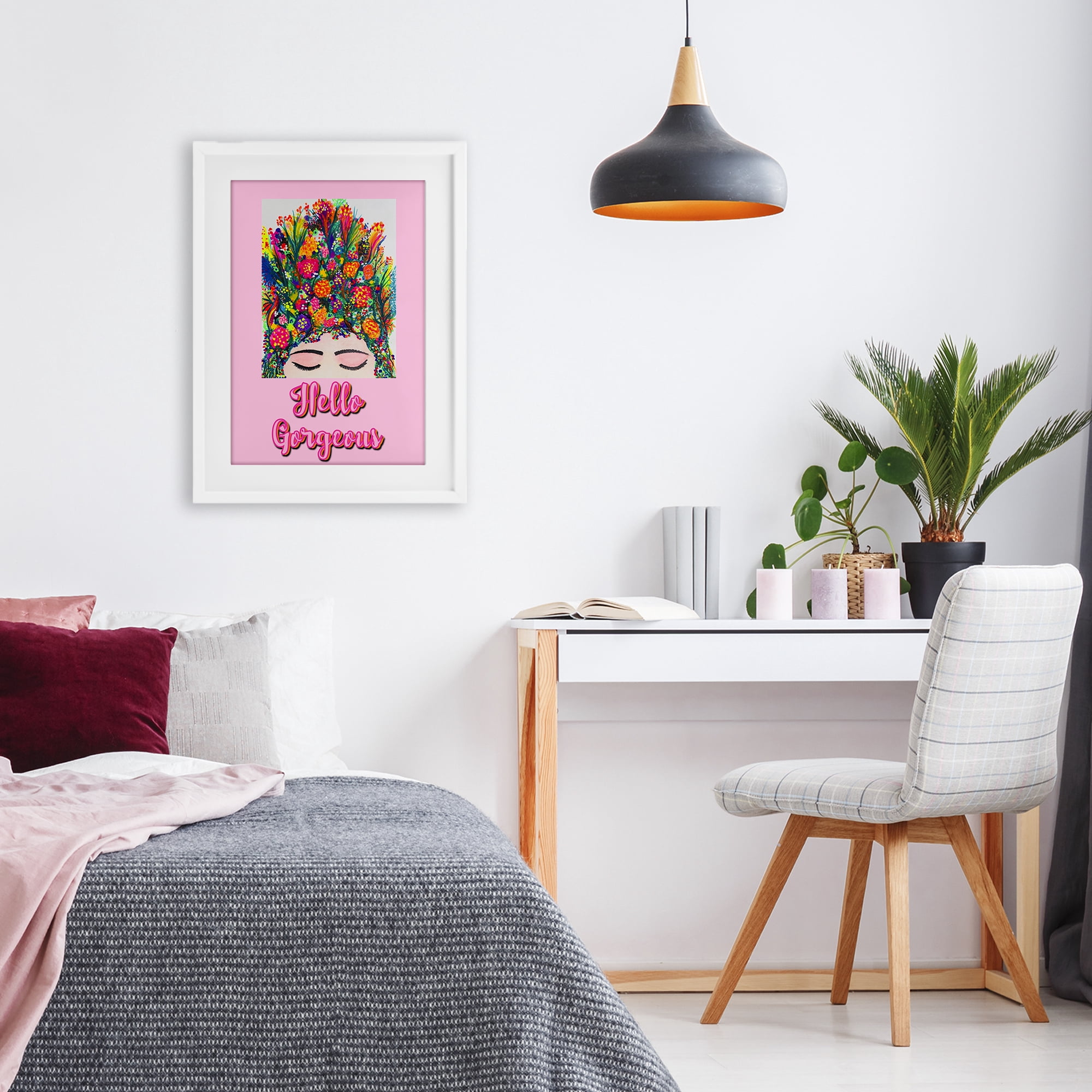 Stupell Industries Hello Gorgeous Floral Woman White Framed Print Under Glass, design by Pooja Dave