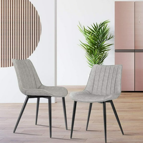AVAWING Mid-Century Modern Dining Chairs Set of 2, Leather Upholstered Leisure, Indoor, Gray
