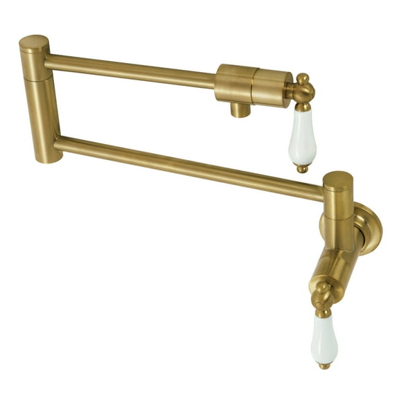 Kingston Brass KS4107PL Metropolitan Two-Handle 1-Hole Wall Mount Pot Filler Faucet in Brushed Brass