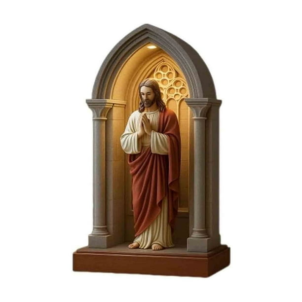 Lámpara De Escritorio Lámpara de mesa devocional LED de María de 6 pulgadas, estatua sagrada, luz nocturna, decoración católica para el hogar con suave brillo blanco cálido, rojo, una sola pieza Rkxzt