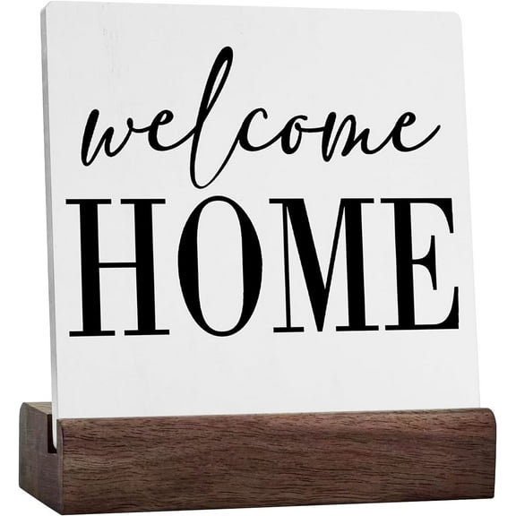 Welcome Home Sign Home Decor Desk Decor Ceramic Table Sign Rustic Black Wood White Plaque Sign For Women Family Friends Farmhouse Living Room Kitchen Bedroom Shelf Table Decoration