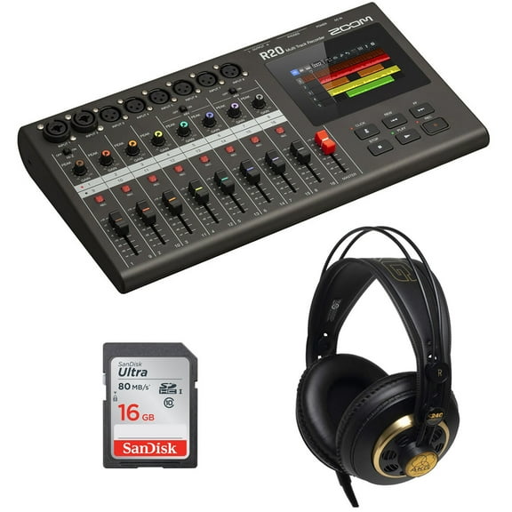 Zoom R20 Portable Multitrack Recorder Bundle with AKG K240 Studio Pro Headphone and 16GB Memory Card