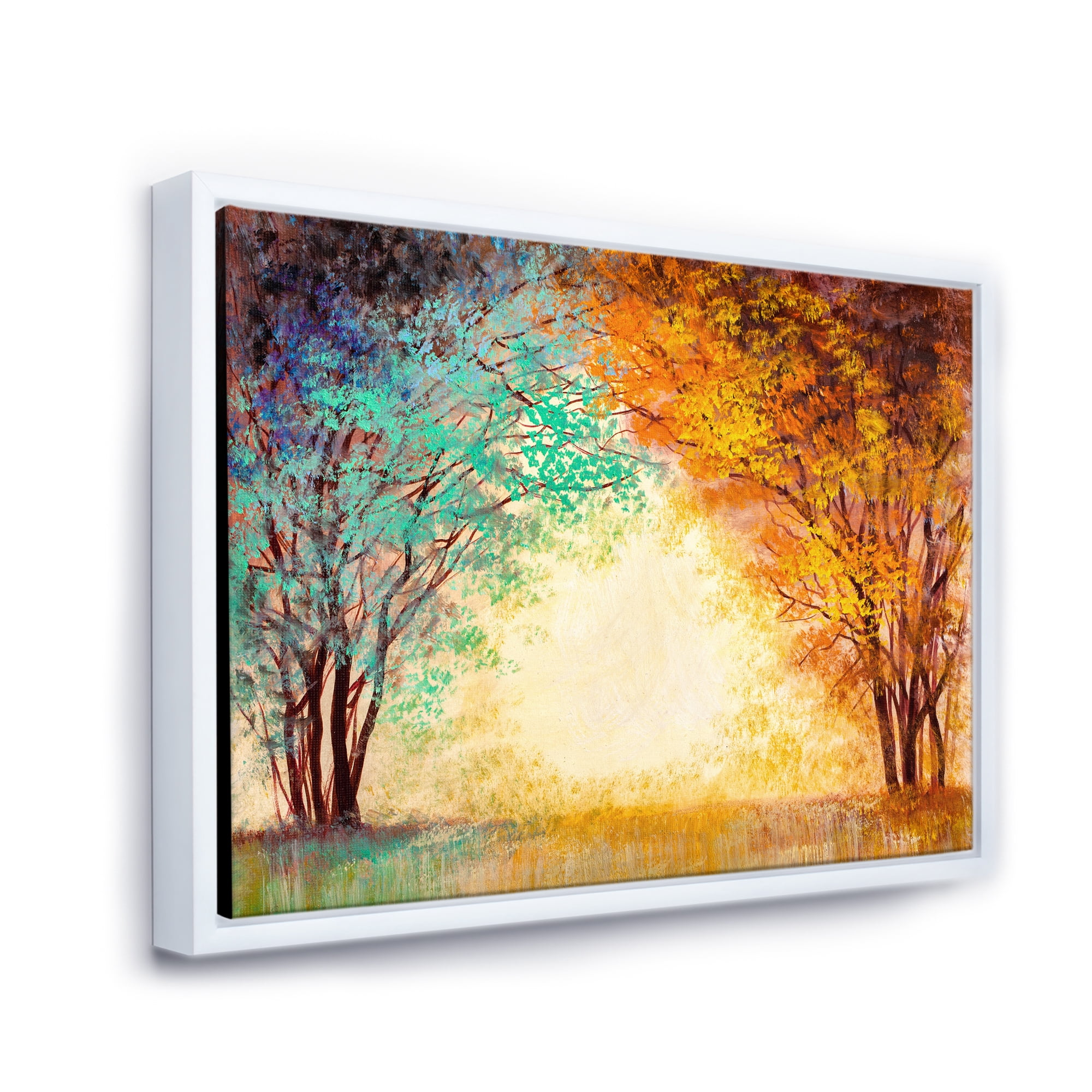 Designart 'Alley Through The Turquise Park In Autumn Sunset ' Traditional Framed Canvas Wall Art Print