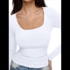 thumbnail image 2 of Camisa Básica de Punto Acanalado con Cuello en U y Larga de Color Liso para Mujer, Corte Entallado e Informal. M, 2 of 6