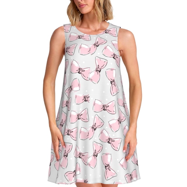 Xecao Mignon Nœud Papillon pour Robes d'Été pour Femmes Robes Décontractées de Plage Robes Sans Manches T-Shirt Robe Évasée avec Poches