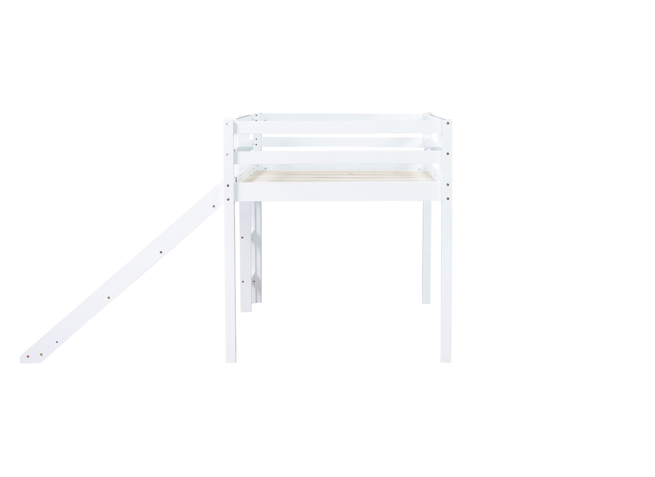 Noble House Myra Twin Low Loft Bed, Rubber Wood Frame with Slide, Ladder, Safety Guardrails and Play Space, White