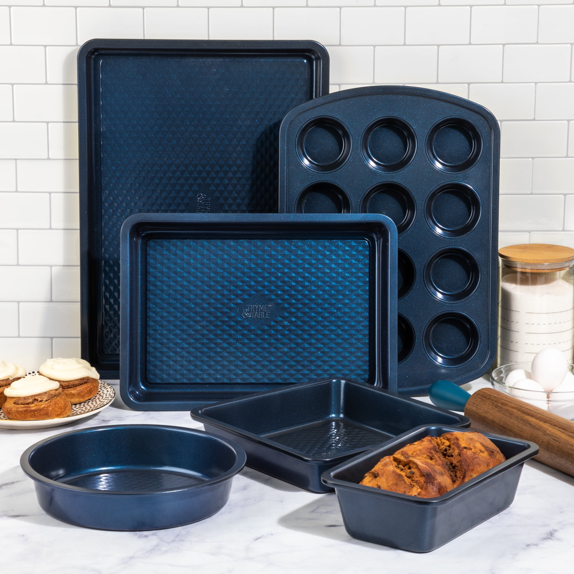 Thyme & Table Non-Stick Aluminized Steel Baking 6 Piece Set, Navy