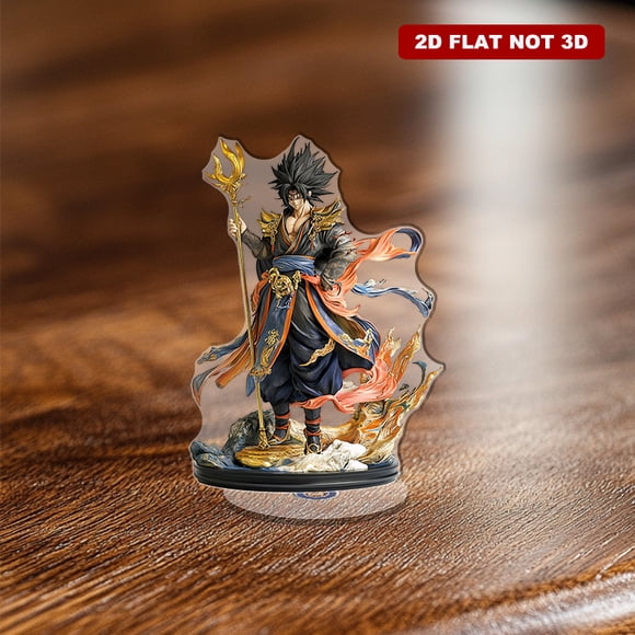 A rotating acrylic ornament featuring a black fairy and Goku dressed as a walker, creating a unique and captivating display
