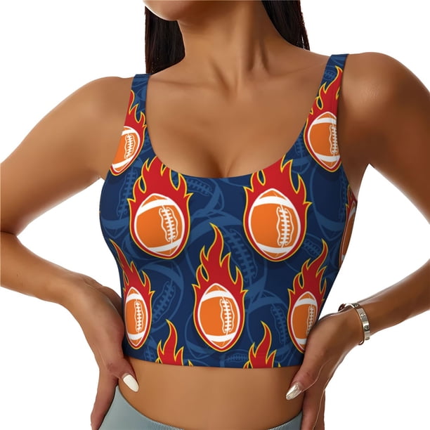 Balery American Football and Fire Flames Sujetadores deportivos con espalda cruzada para mujer, acolchados, sin costuras, de alto impacto, ideales para yoga, gimnasio, entrenamiento y fitness.-Medium