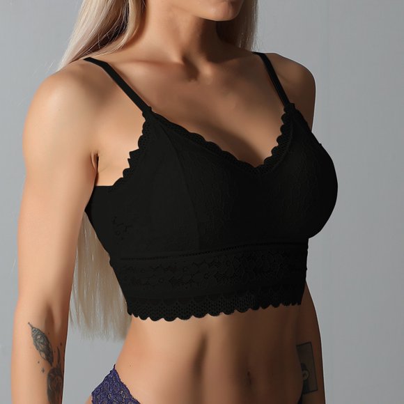 Product Category Bra - Elegant Plus Size Lace Bralette Top for Comfort and Support Wireless Design Seamless Sheer Back V-Neck Camisole Underwear for Everyday Wear