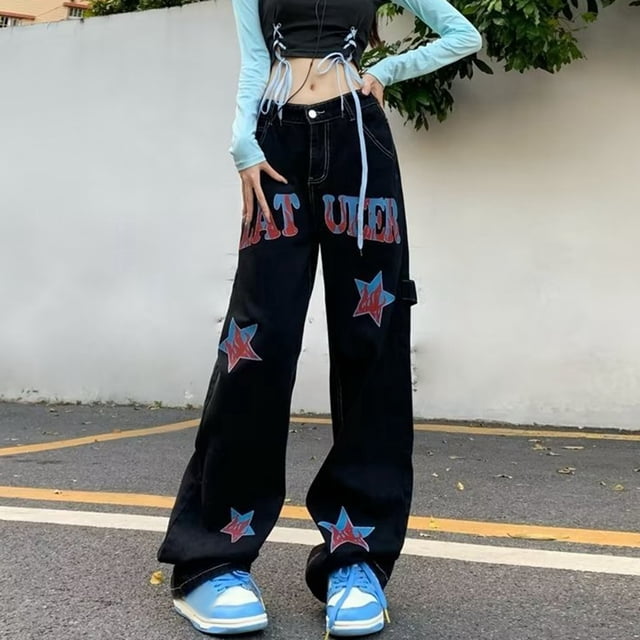 WILLBEST Pantalones Mujer Pantalones Vaqueros de Moda para Mujer, de Cintura Alta, Holgados, Rectos, Anchos, Informales, Cómodos, Elásticos, Suaves, Transpirables, para Uso Diario. Extra Grande