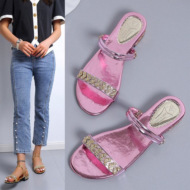 Sandalias de verano para mujer, sandalias planas sin cordones, zapatos romanos de cristal, sandalias informales con punta abierta Wmkox8yii ytu8225