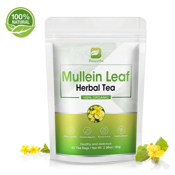 Mullein Leaf Tea for Lungs Cleanse and Respiratory Support, Made with Pure Mullein Leaves, Caffeine Free, 42 Tea Bags