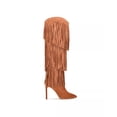 thumbnail image 2 of Nine West Tasels Cognac Pointed Toe Stiletto Heel Fringe Western Knee High Boots (Cognac, 11), 2 of 5