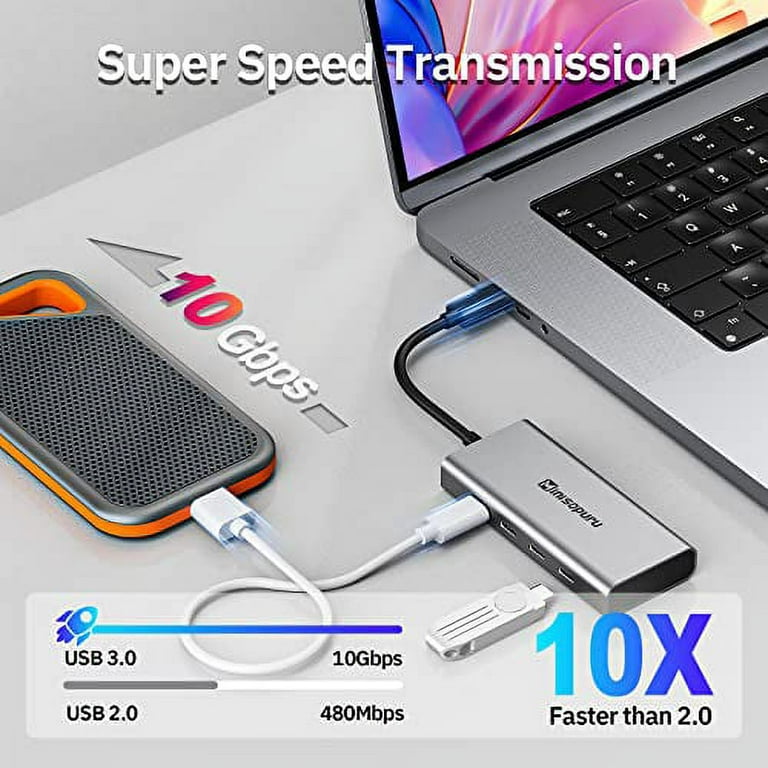 10Gbps 4 Ports Minisopuru USB C Hub For Macbook Air/Pro
