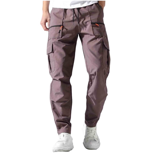 Pantalones con Cremallera Bolsillos Hombres Sueltos Casual Múltiples Bolsillos con Cordón Pantalones Deportivos de Cintura Elástica