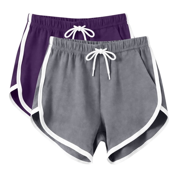 Tsesme 2pc Athletic Shorts for Women Elastic Waist Drawstring Lightweight Casual Shorts 2026 Summer Running Workout Shorts with Pockets ,Gray,S