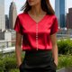 thumbnail image 1 of TaTaai Summer Fashion Solid Women's V Neck Short Sleeve Top, Pearl Embellished Casual Professional, Lightweight for Office Party Wedding Outfits Gift, 1 of 5