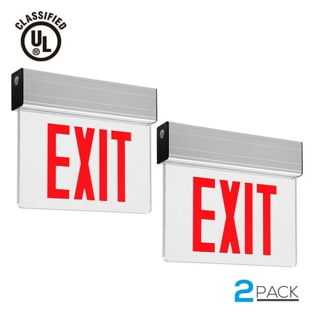 - TORCHSTAR 2 Pack LED Exit Sign with Battery Backup UL-Certified Indicator Exit Light, AC 120V/277V, for Residential and Commercial, Red