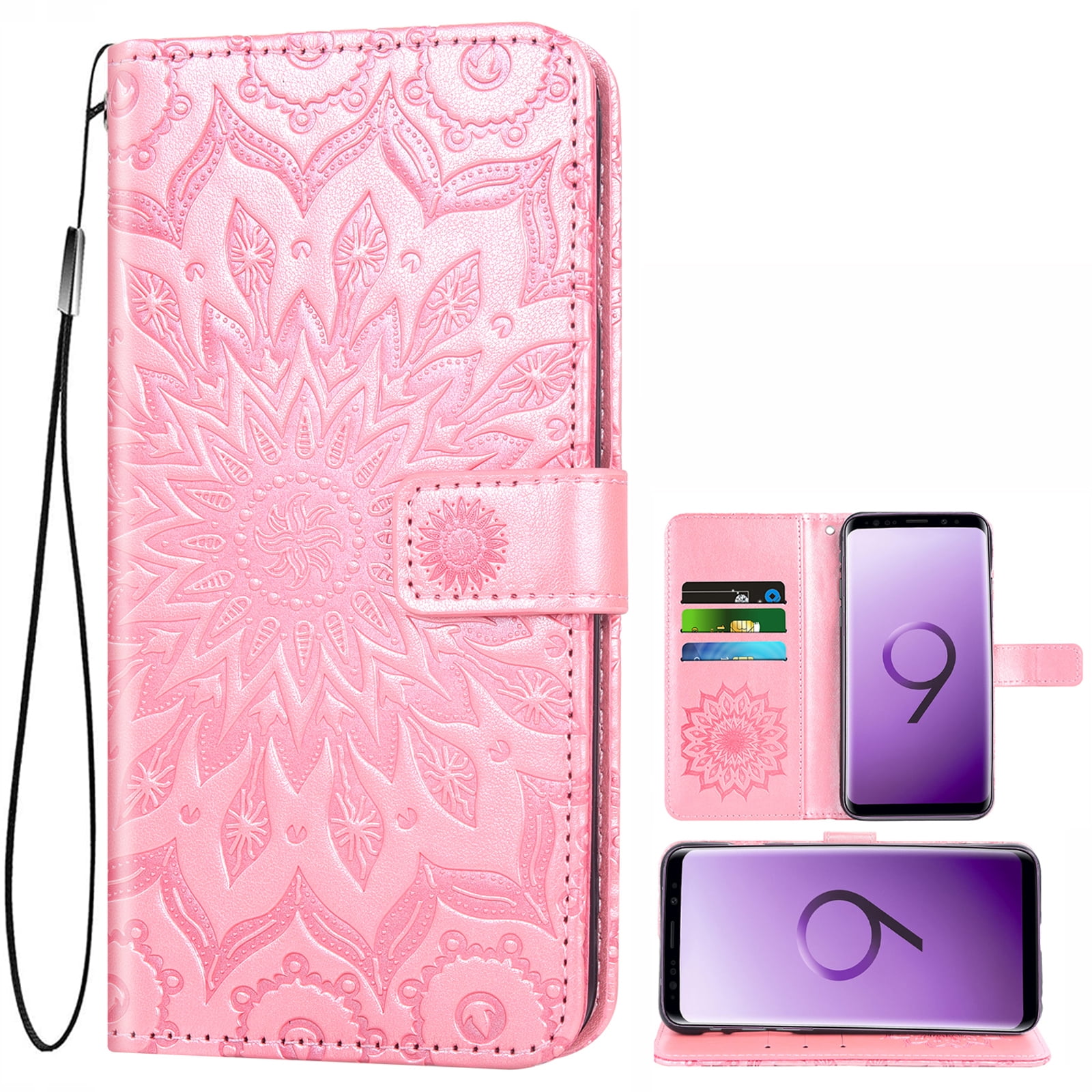 Purple Card Holders Kickstand Extra-Durable Wallet Case for Samsung Galaxy S9 PU Leather Flip Cover Compatible with Samsung Galaxy S9 