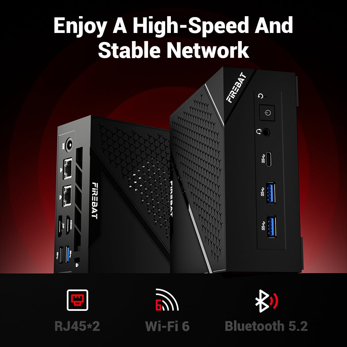 FIREBAT 【AM02】 Mini Gaming PC: AMD Ryzen 5 6600H, 16GB RAM, 512GB SSD, Triple Display 4K | Ultra-Slim Small Form Factor Desktop for Home Office/Gamers
