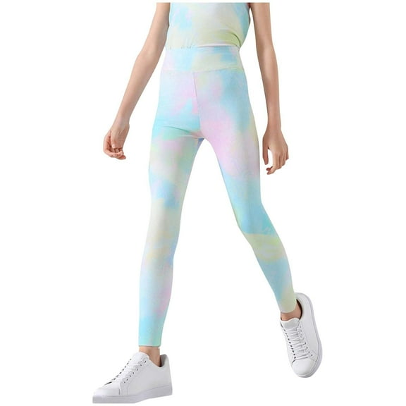 SGFCWSX Girls Yoga Leggings Stretch Pants Kids High Waisted Tie Dyeing Legging Pants Green Size 7 Years