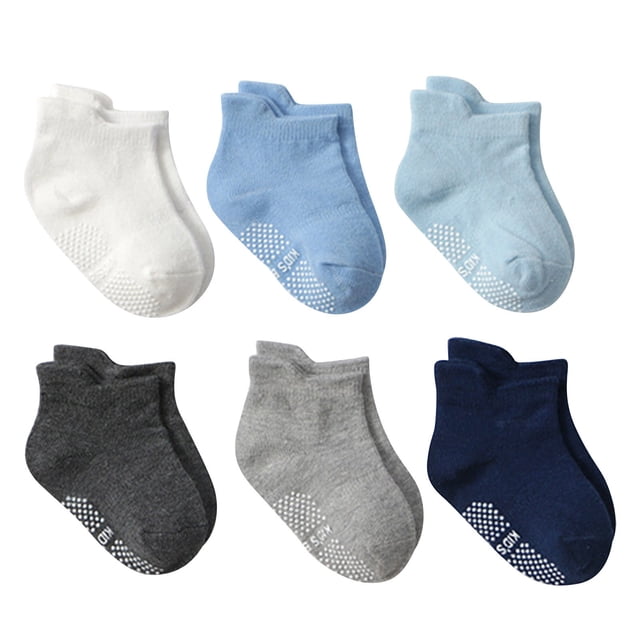 TZEWGL Six Pairs Multi Pack Set Socks For Children Cotton Knitted Solid Color Short Socks For Toddlers Kids size 0-1T