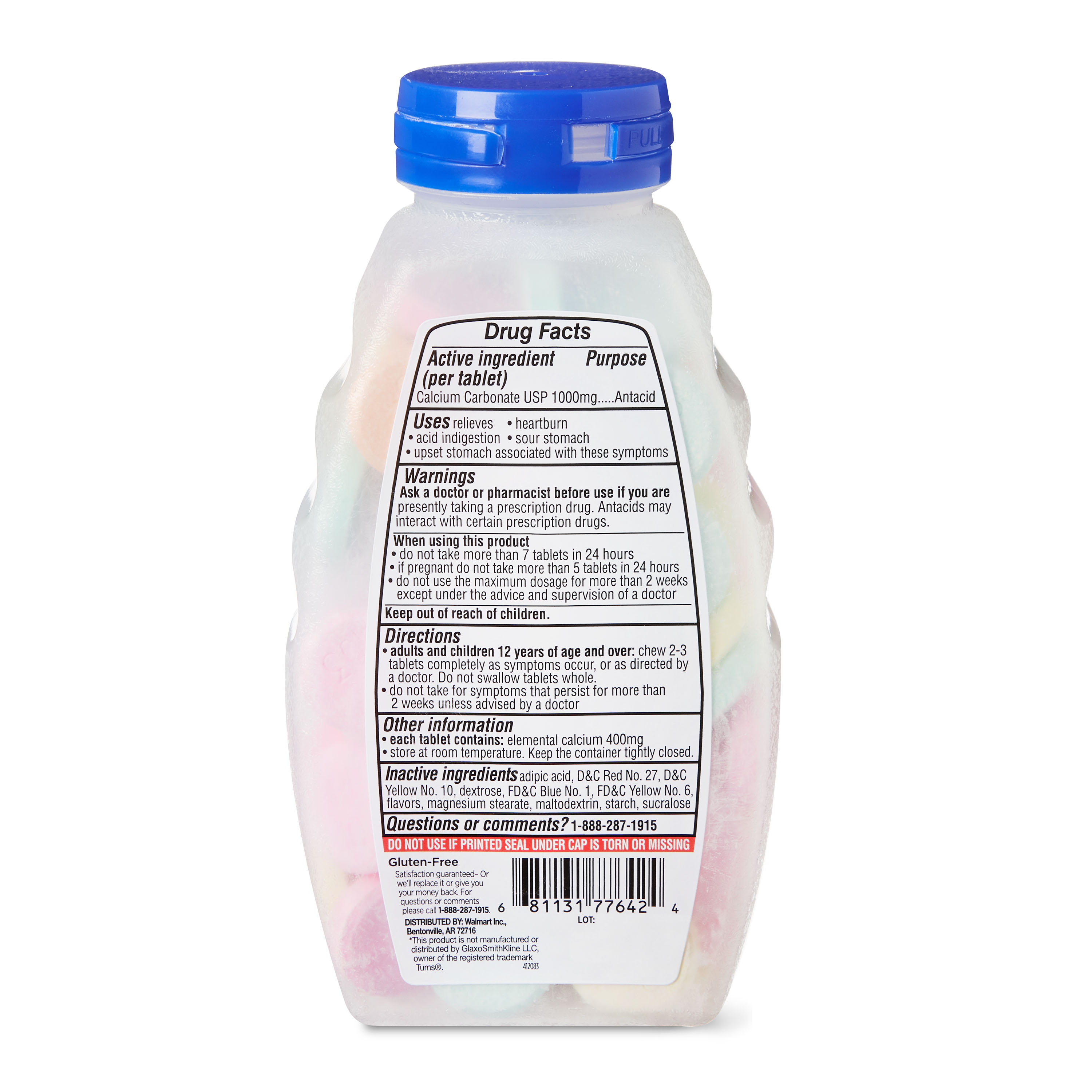 Tabletas Masticables Antiácidas de Carbonato de Calcio de Fuerza Ultra, Sabor Frutas Variadas, 1000 mg, 72 unidades 8