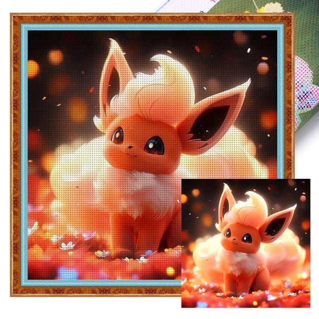 (9) Hilo Algodón Ecológico Bordado 11CT 3 Hebras Impresión 40*40cm Pokémon Eevee Kit Serie Cine Y Televisión Punto Cruz
