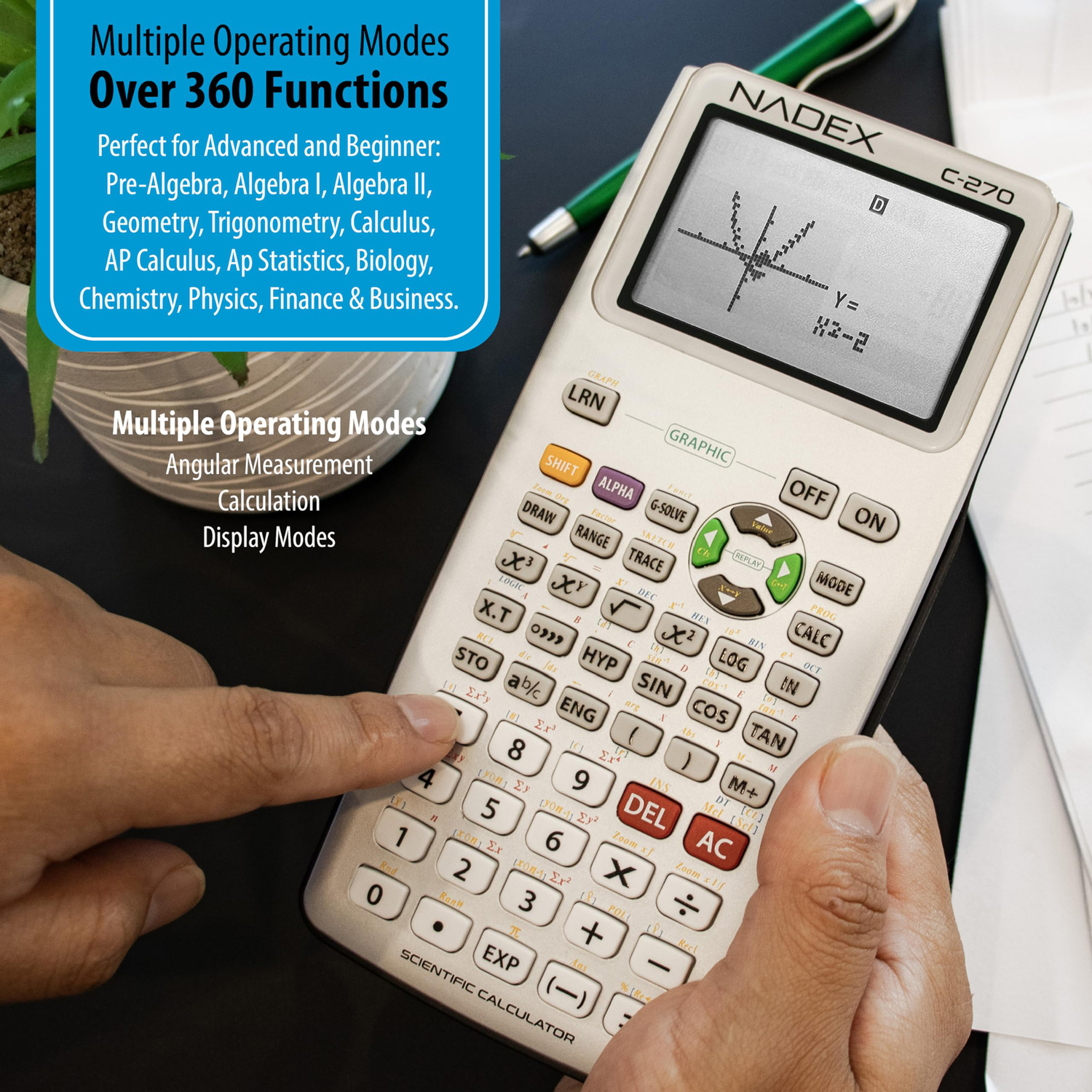 Nadex Coins C-270 Scientific Calculator with Black and White Graph Functions, Battery Powered (Silver), NXTE-1701