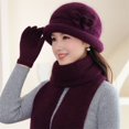 thumbnail image 2 of Winter Beanie Hat Scarf Gloves Set, 3Pcs/Set Women Hat Scarf Gloves Fashion Casual Solid Color Soft Cozy Knitted Autumn Winter Hand Neck Hand Warm Beanie Cap Scarf Mittens For Outdoor Daily Wear, 2 of 5
